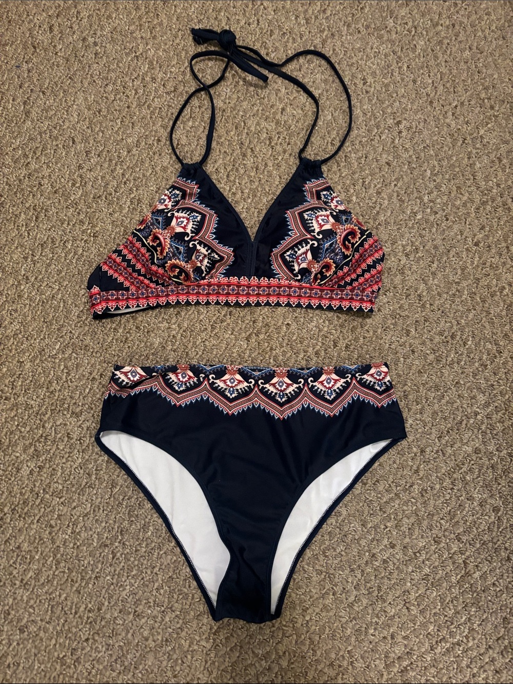 NWT Shein Navy Printed Two-Piece Bikini Set Size XXL